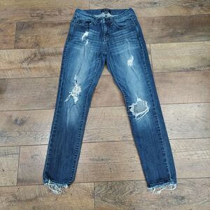 Judy Blue Womens Size 5/27 Ripped Skinny Jeans Raw Hem Stretch JB9249DK (24x25)